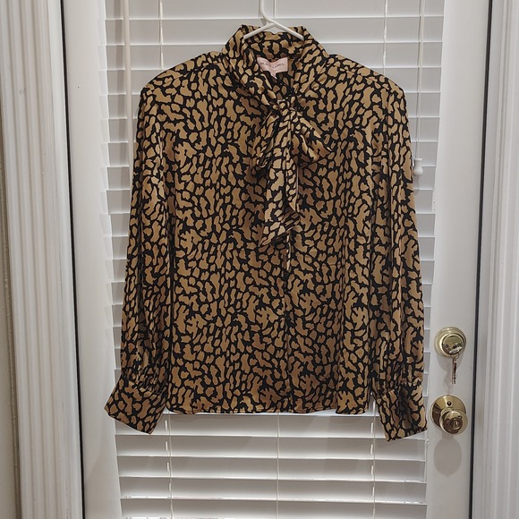CHICOS Tops - CHICOS BLACK LABEL SCARF BLOUSE LEOPARD WOMENS 14 CAREER SATIN SECRETARY LARGE